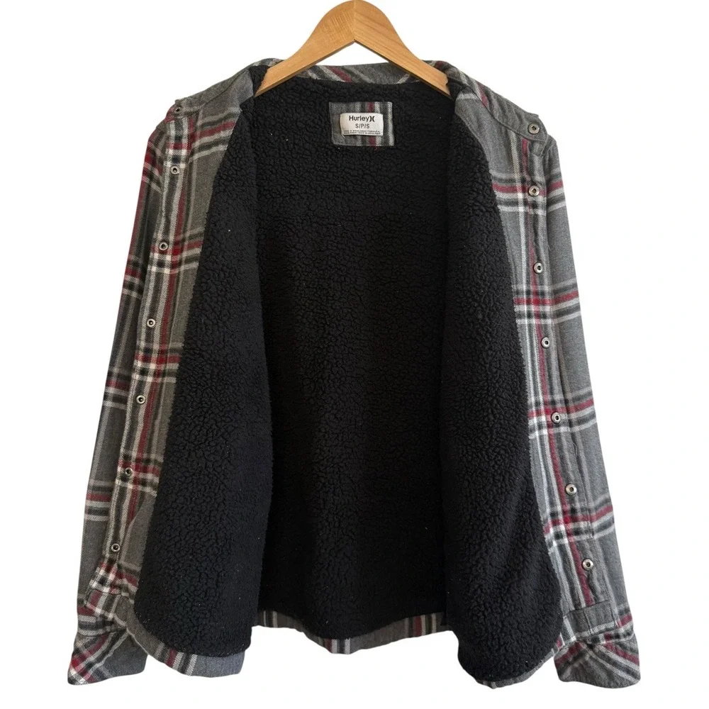 Hurley Sherpa Lined Snap Buttons w/ Pockets‎ 100% Cotton Shacket Men Size S #418 - Picture 3 of 11